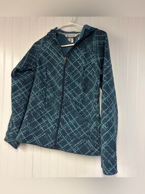 Columbia Teal Patterned Full-Zip Hoodie Jacket Small